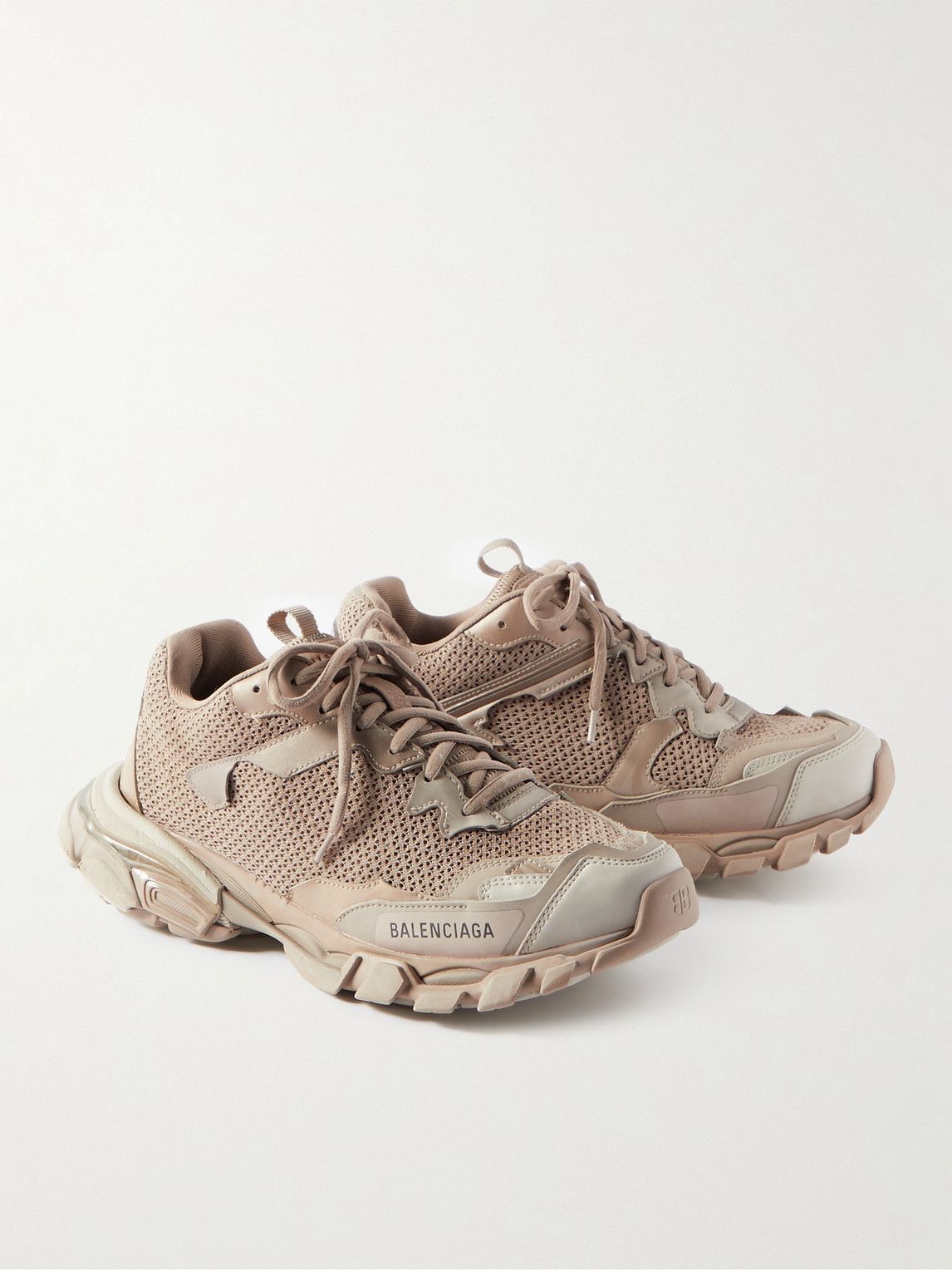 Balenciaga - Track.3 Distressed Mesh, Nylon and Rubber Sneakers - Brown ...