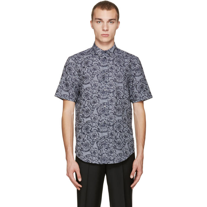 Versace Grey and Navy Baroque Shirt Versace