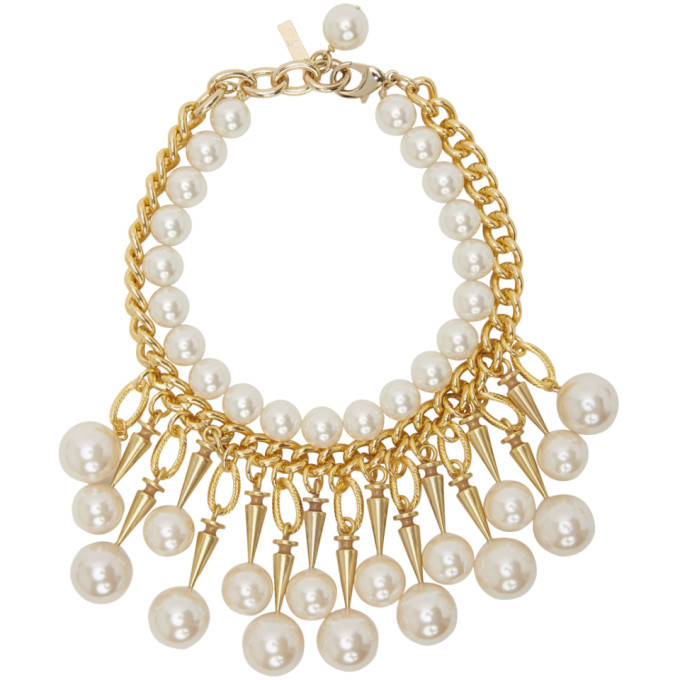 Junya Watanabe Gold and Off-White flake Edition Pearl Stud Necklace ...