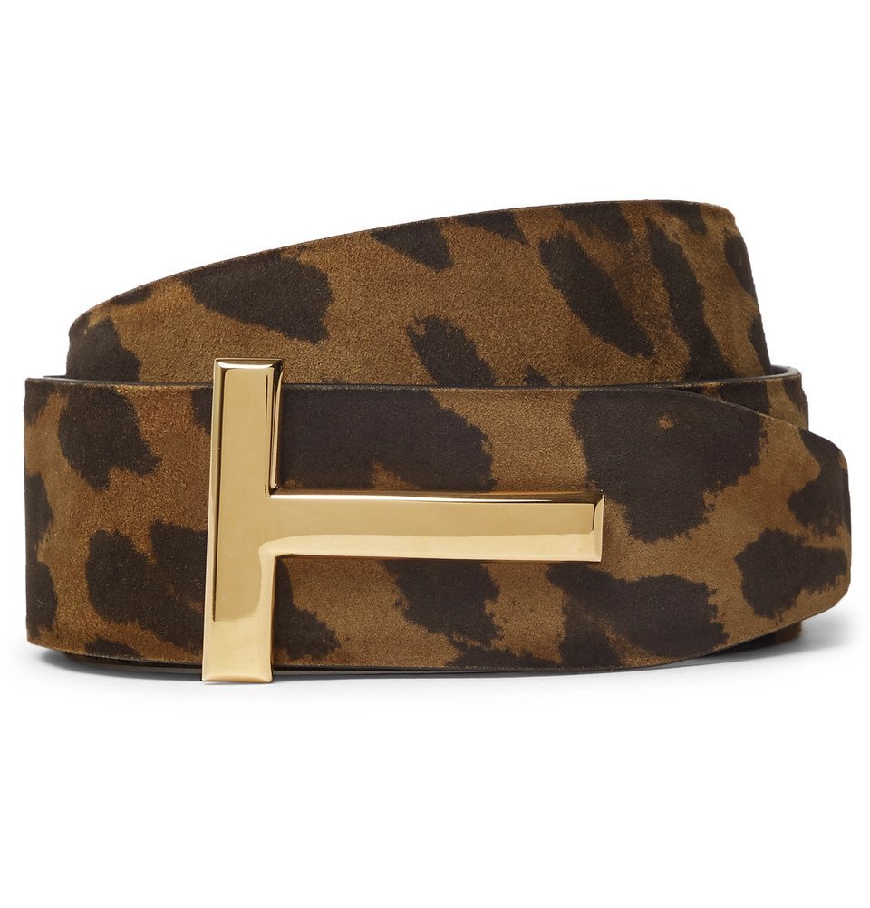 TOM FORD - 4cm Reversible Leopard-Print Nubuck Belt - Men - Brown TOM FORD