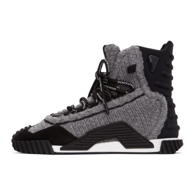 Dolce and Gabbana Grey and Black Wool NS1 High-Top Sneakers Dolce & Gabbana