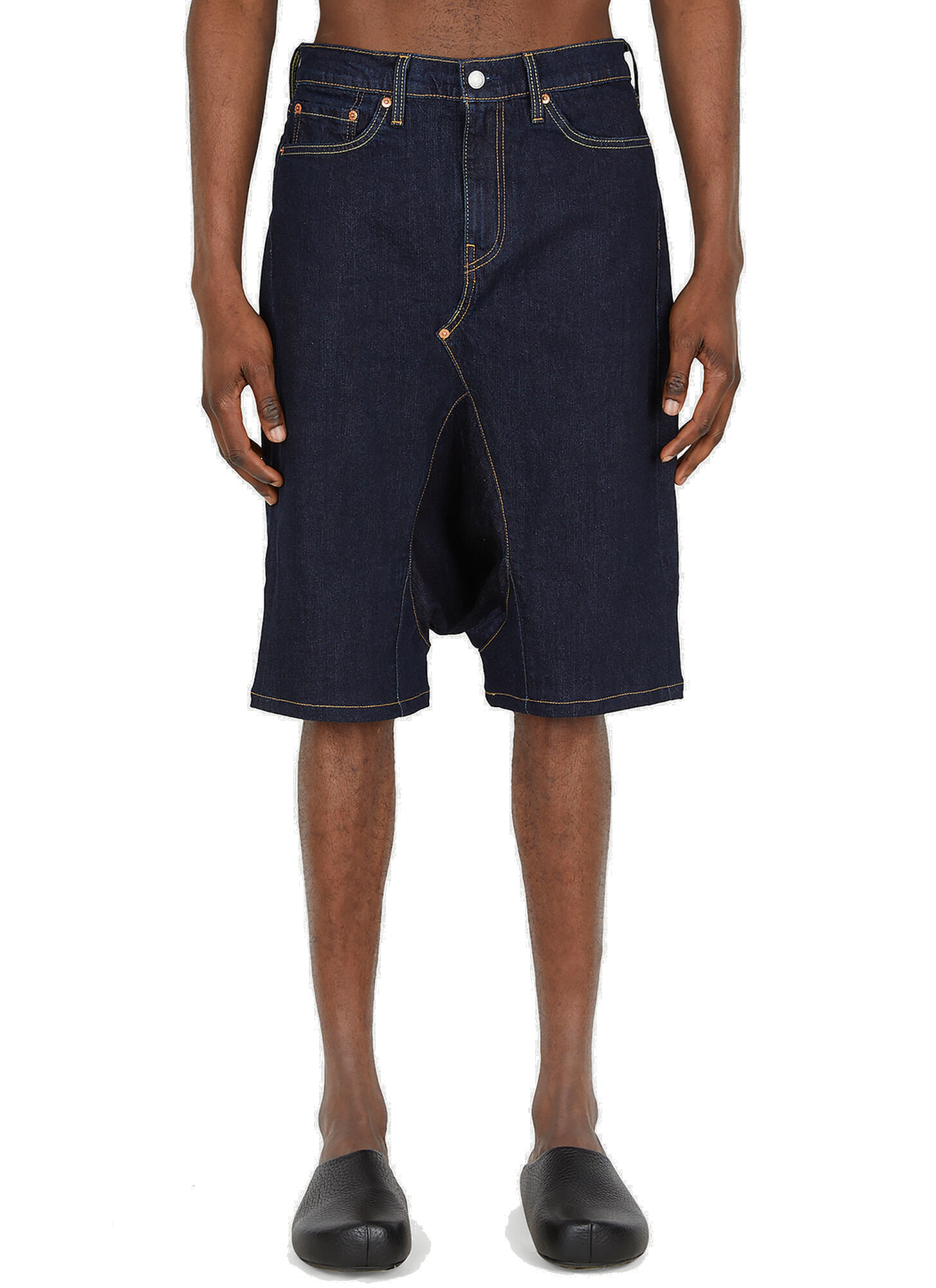 Photo: Drop Crotch Denim Shorts in Blue