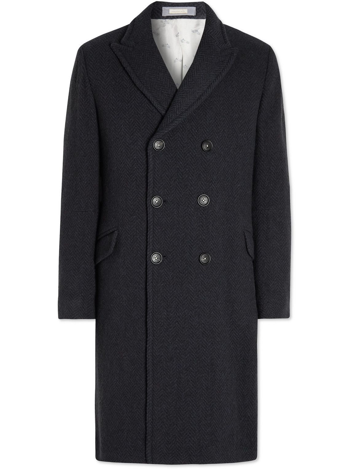 Massimo Alba - Dodge Double-Breasted Herringbone Wool Coat - Blue ...