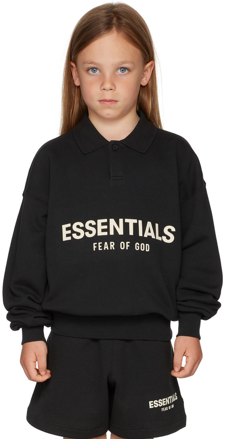 Essentials Kids Black Logo Long Sleeve Polo Essentials