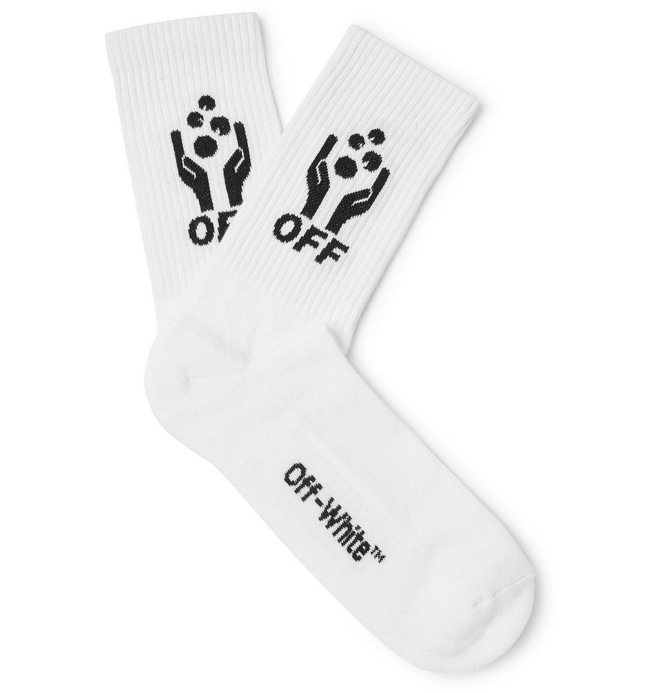 Off-White - Logo-Intarsia Stretch Cotton-Blend Socks - White Off-White