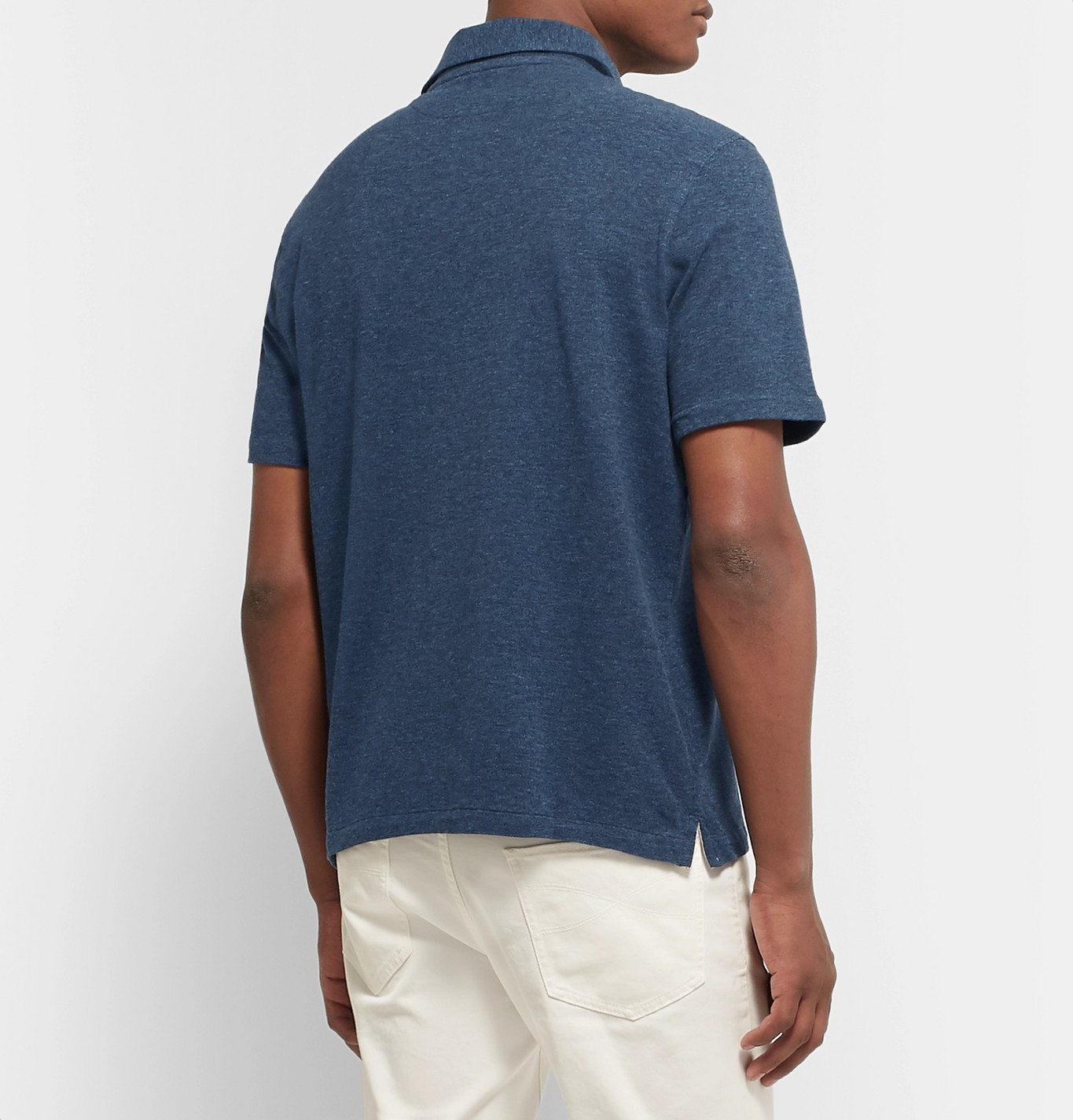 Isaia - Slim-Fit Mélange Cotton-Piqué Polo Shirt - Blue Isaia