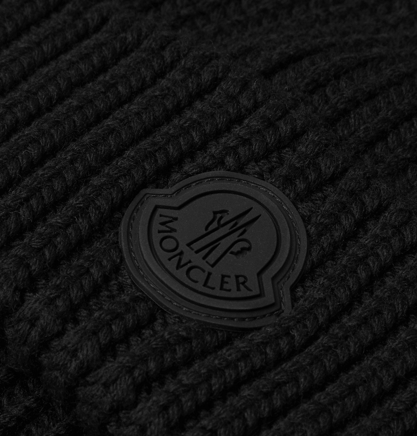 Moncler - Logo-Appliquéd Ribbed Virgin Wool Beanie - Black Moncler