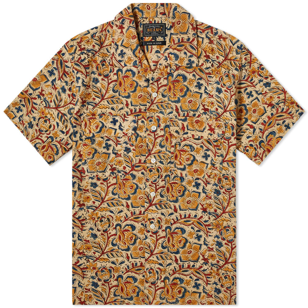 Beams Plus Short Sleeve Open Collar Block Print Shirt Beams Plus