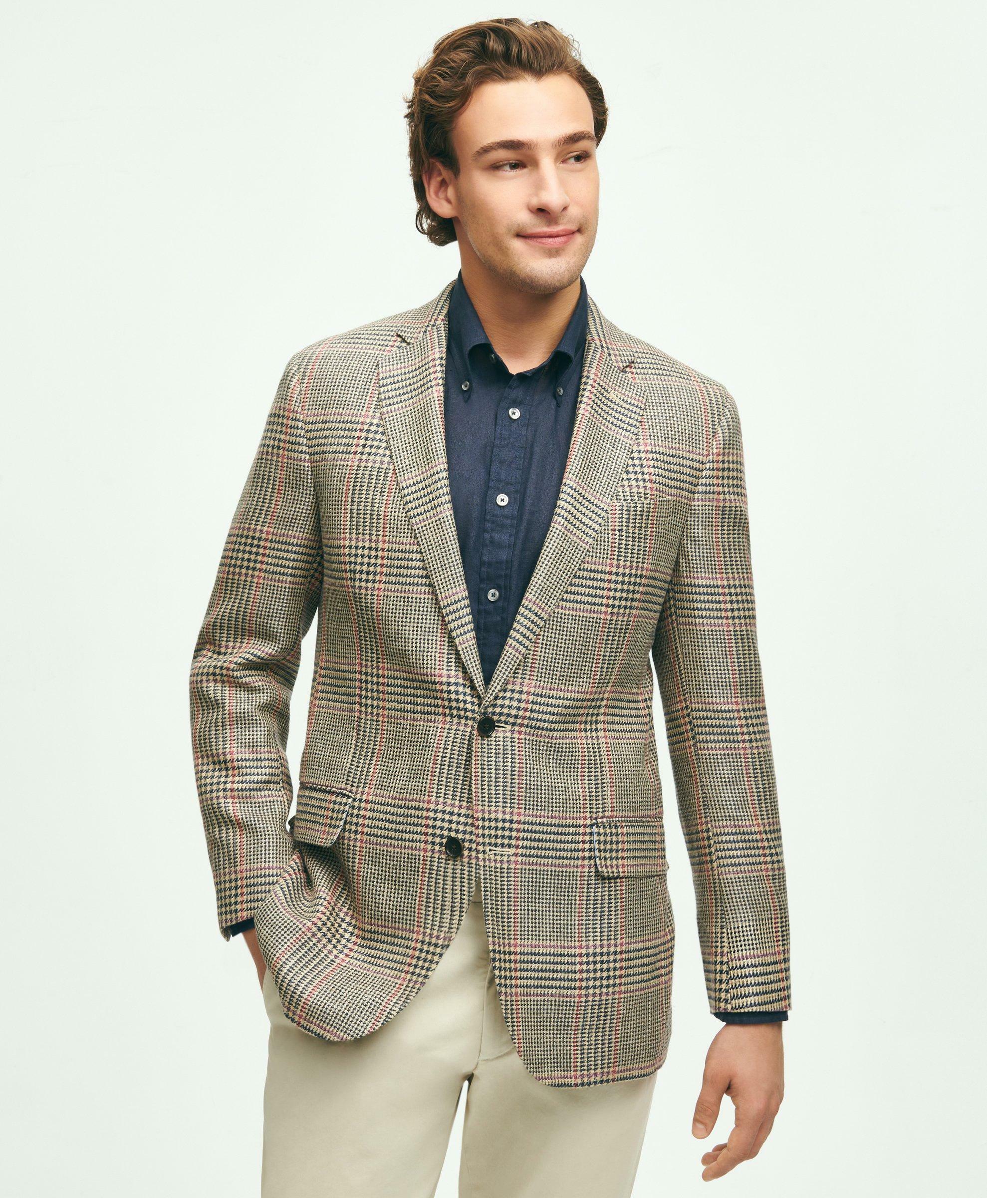 Brooks Brothers Men's Regent Classic-Fit Wool-Silk-Linen Hopsack Sport Coat, Multi-Check