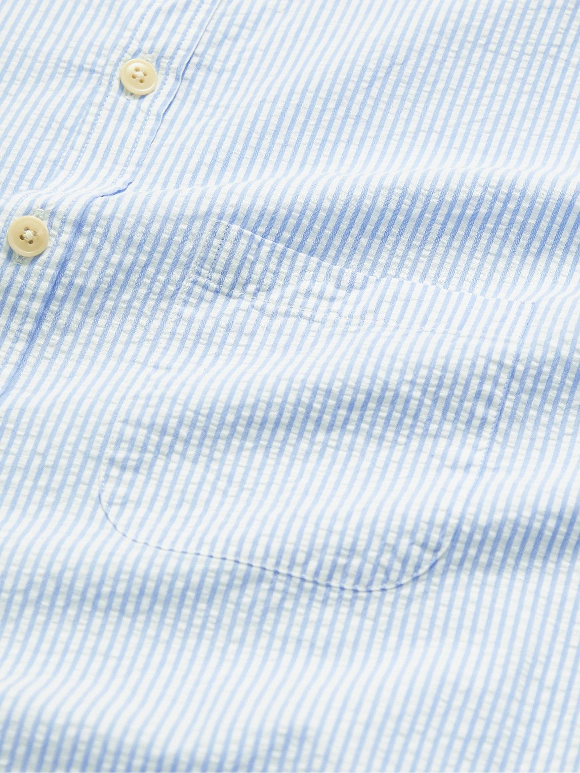 Oliver Spencer - Grandad-Collar Striped Cotton-Seersucker Shirt - Blue