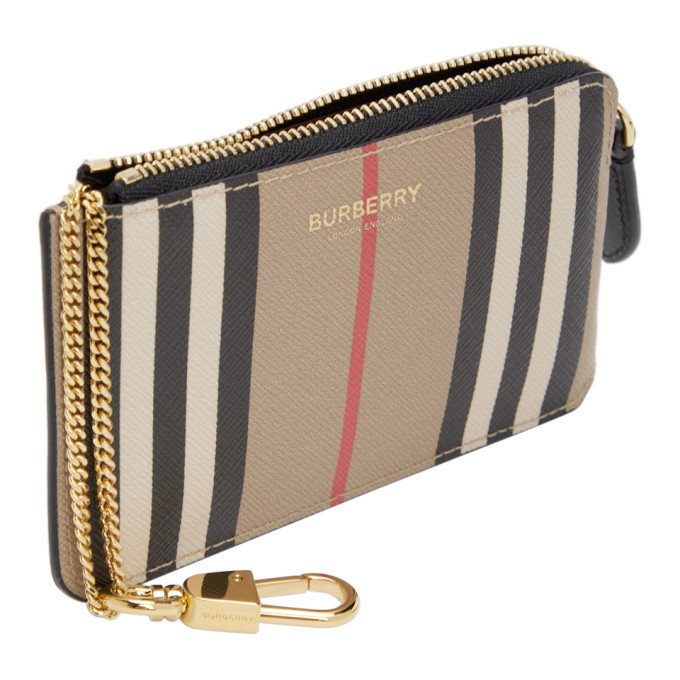 Burberry Beige E-Canvas Icon Stripe Kelbrook Card Holder Burberry