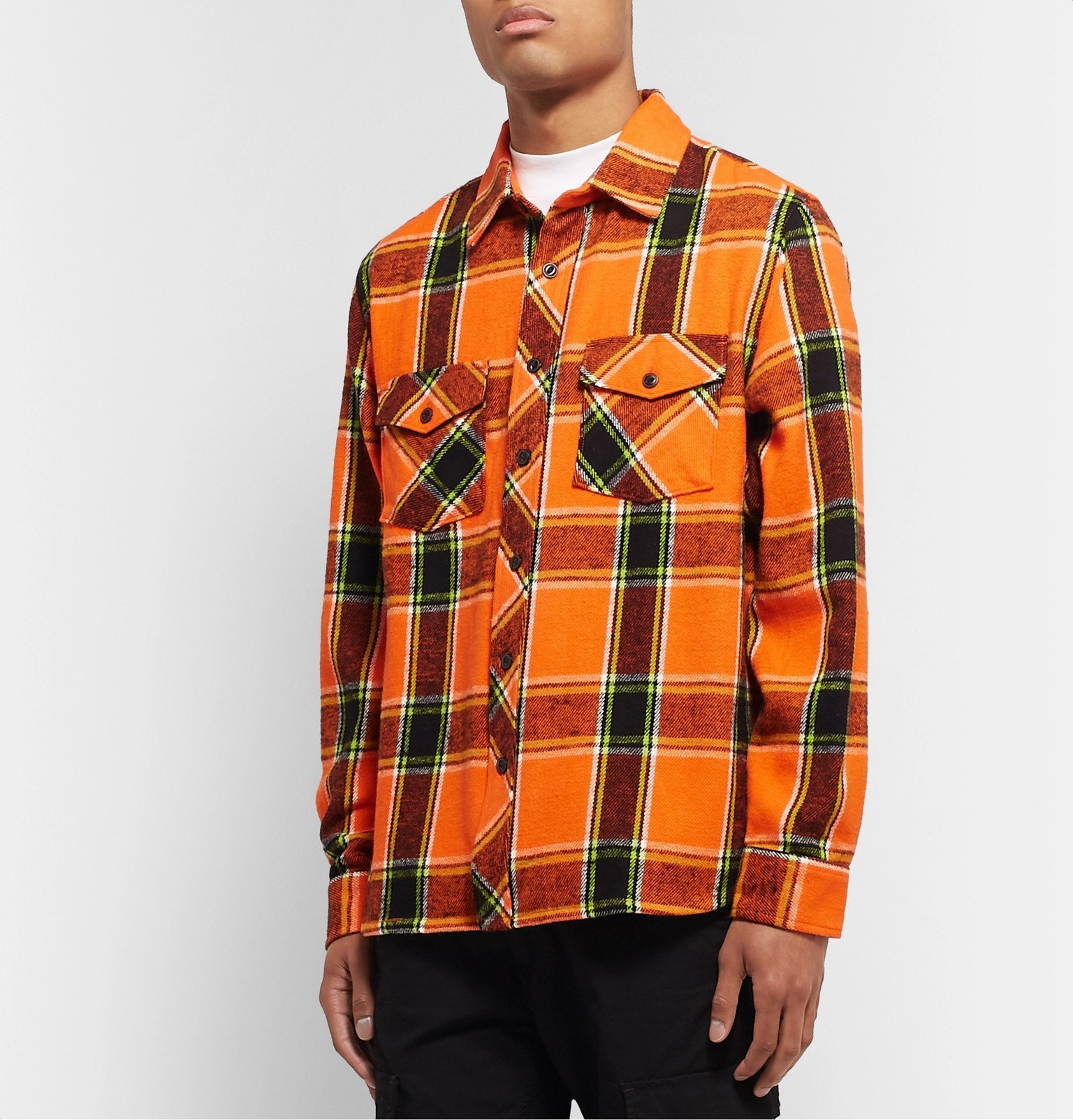 Stüssy - Ace Checked Cotton-Flannel Shirt - Orange Stussy