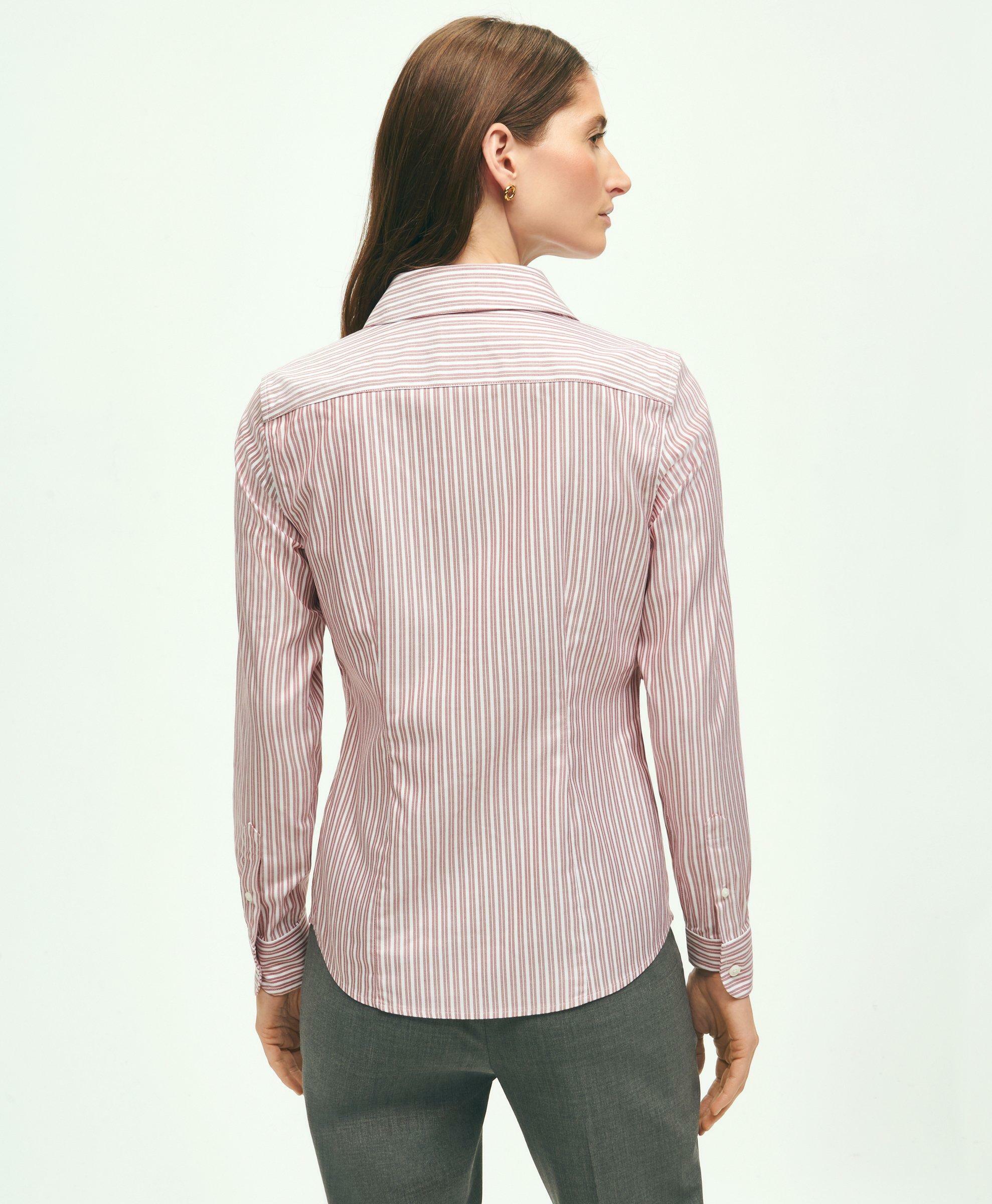 Brooks Brothers Women's Fitted Stretch Supima Cotton Non-Iron Double Stripe Shirt | Brick Red