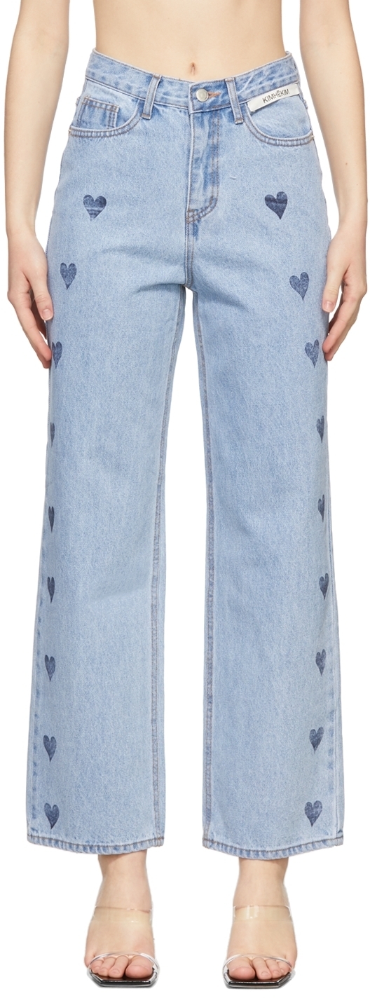 KIMHĒKIM Blue Heart Stamped Denim Jeans