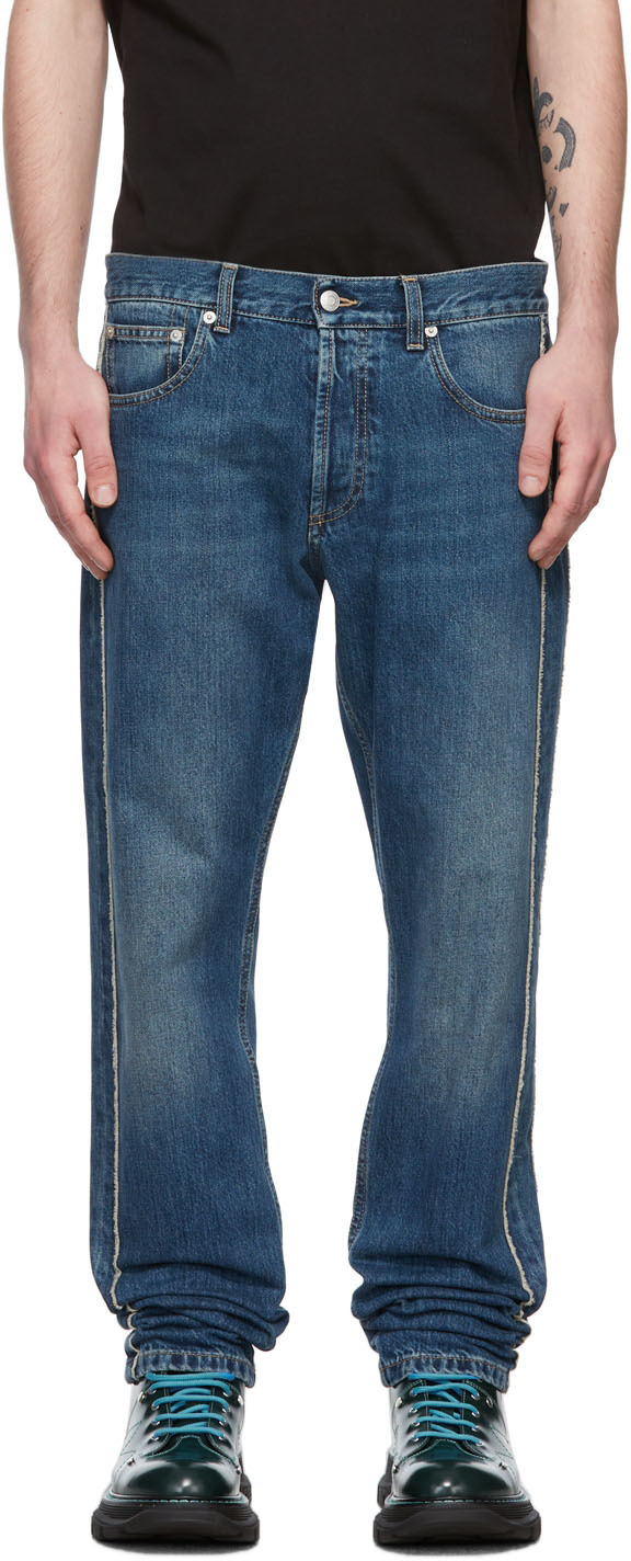 Alexander McQueen Blue Raw Cut Jeans Alexander McQueen