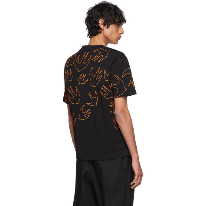 New Alexander McQueen Embroidered Orange Swallow Large Black T-shirt Defect 