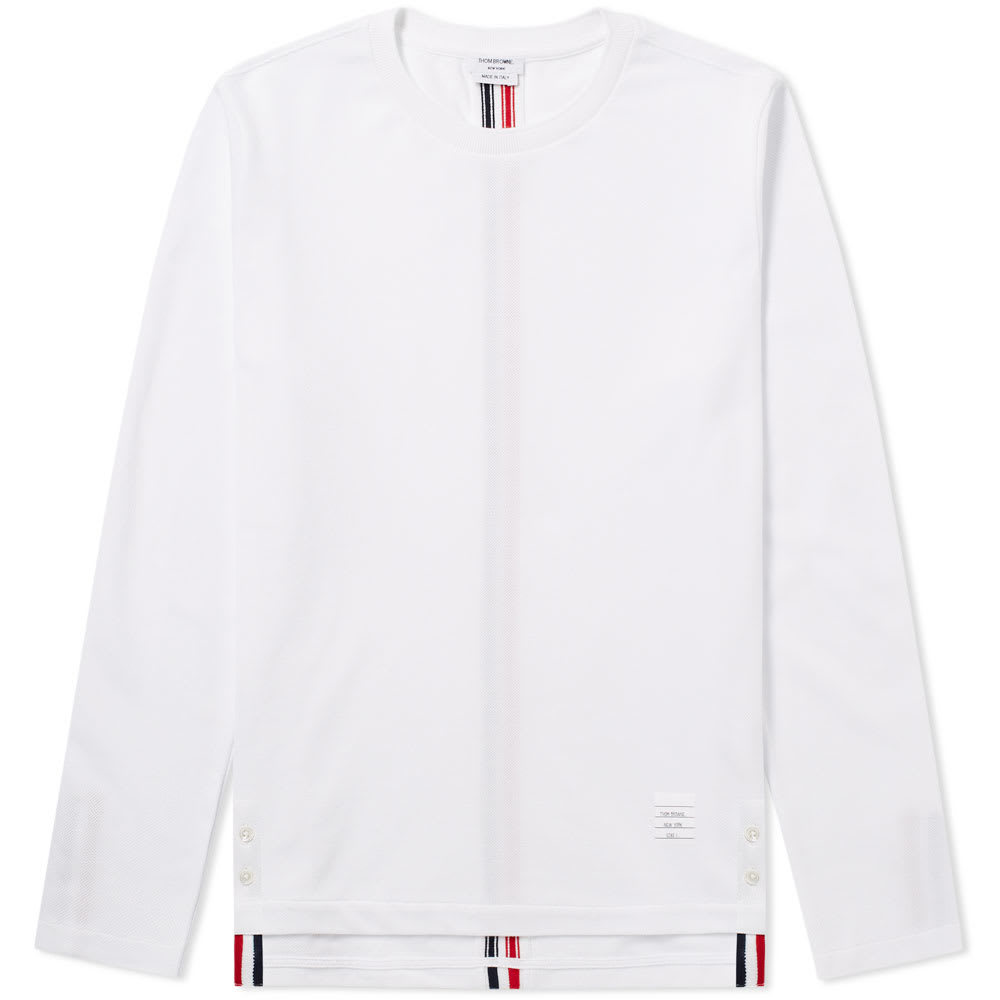 Thom Browne Long Sleeve Back Stripe Pique Tee White Thom Browne