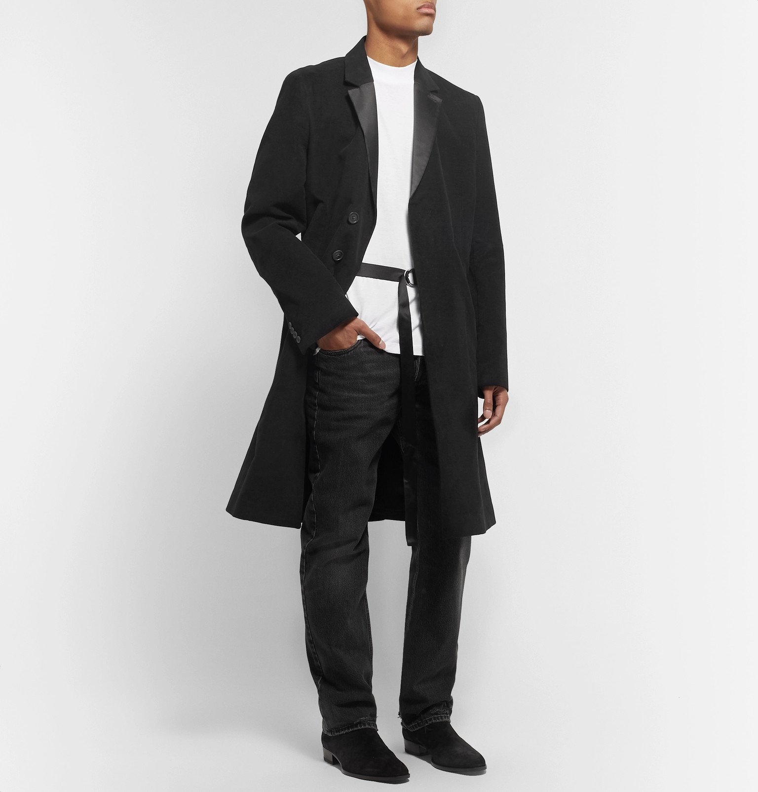 Helmut Lang SilkTrimmed CottonMoleskin Overcoat Black Helmut Lang