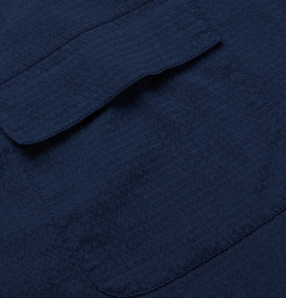 Albam - Camp-Collar Cotton-Blend Seersucker Shirt - Navy Albam