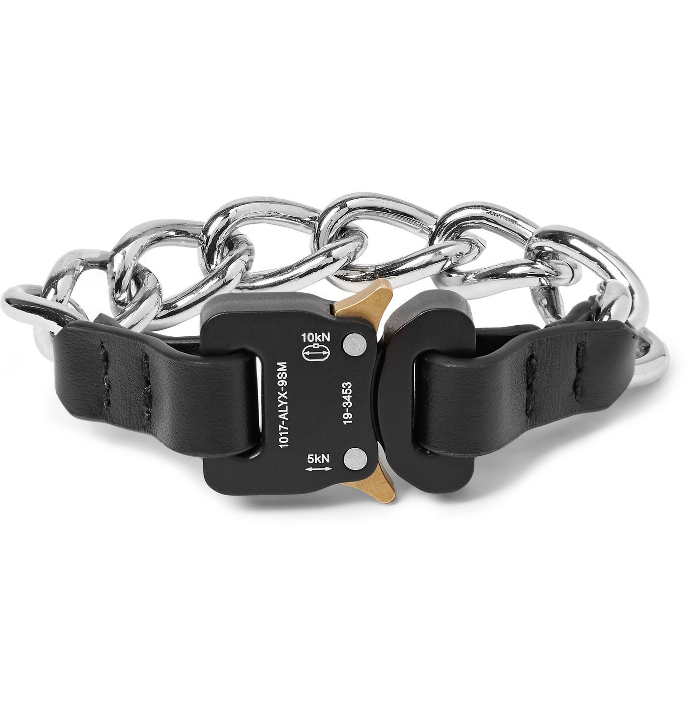1017 ALYX 9SM - Leather-Trimmed Silver-Tone Bracelet - Black 1017 ALYX 9SM
