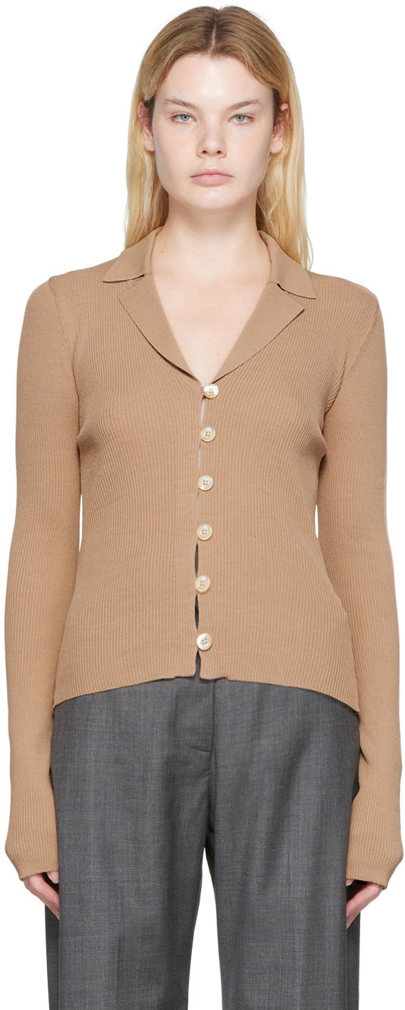 LOW CLASSIC Beige Open Collar Cardigan Low Classic