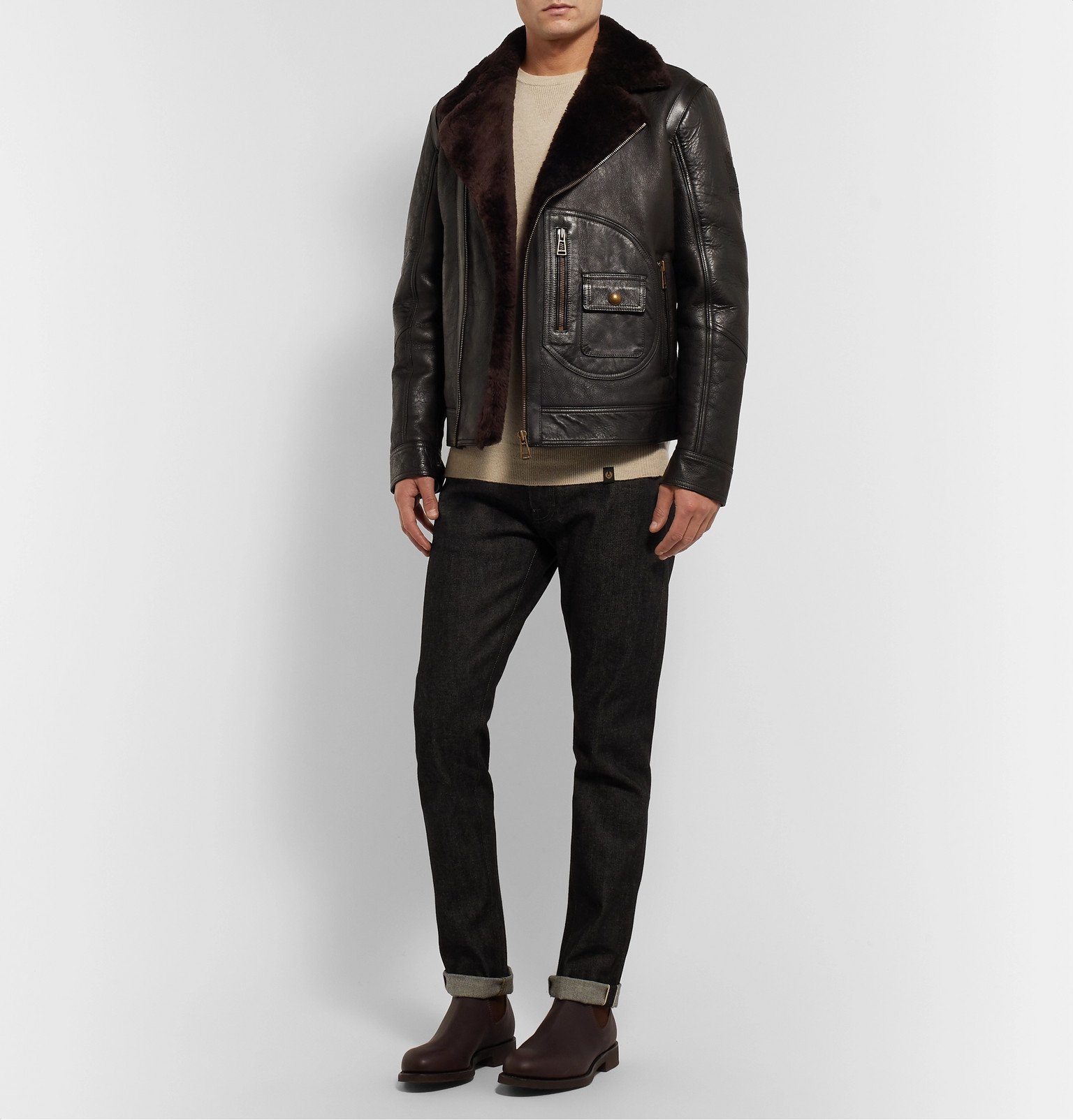 Belstaff - Danescroft Slim-Fit Shearling-Lined Leather Jacket - Black ...
