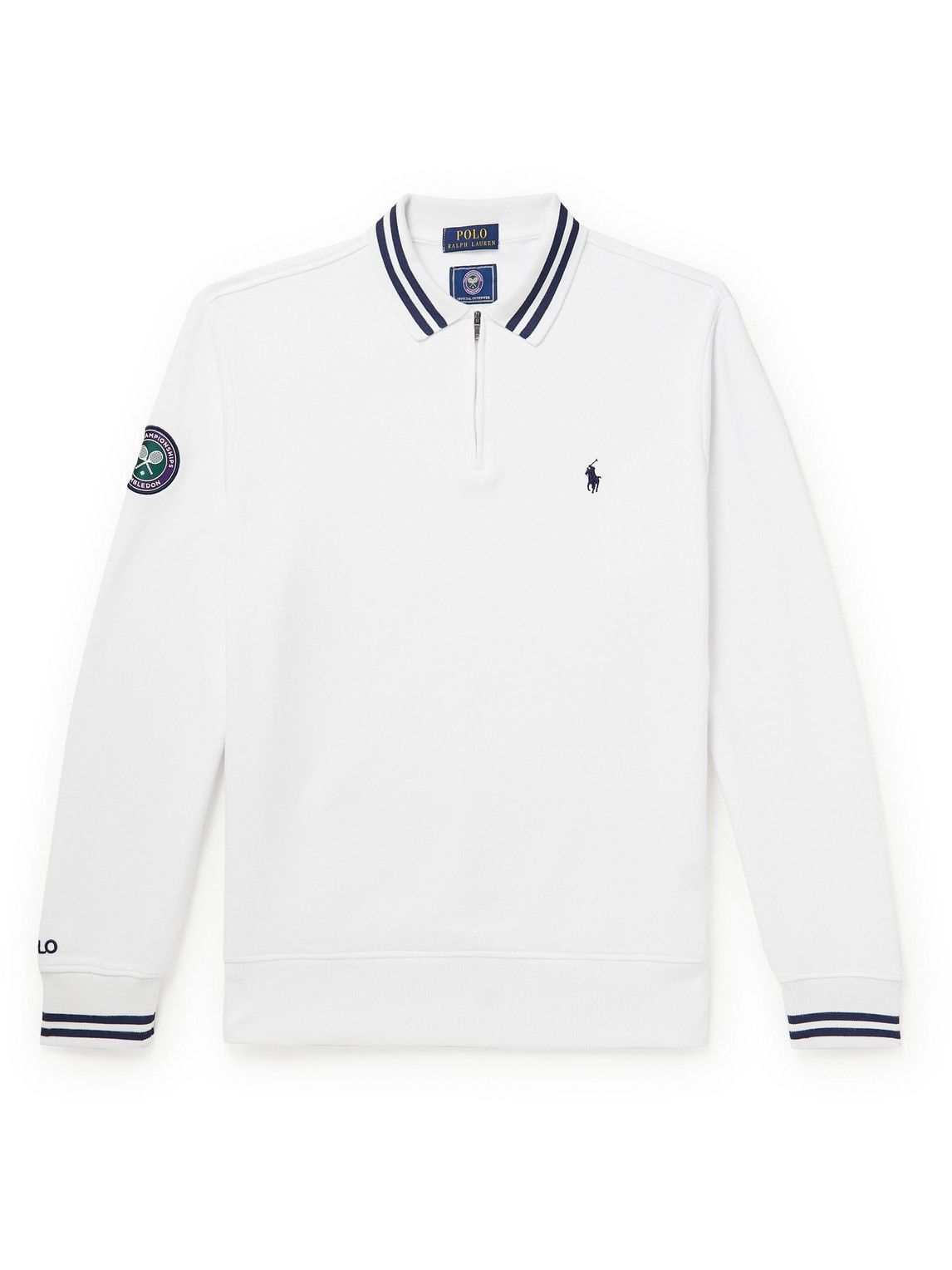 Photo: Polo Ralph Lauren - Wimbledon Logo-Embroidered Cotton-Blend Half-Zip Sweatshirt - White