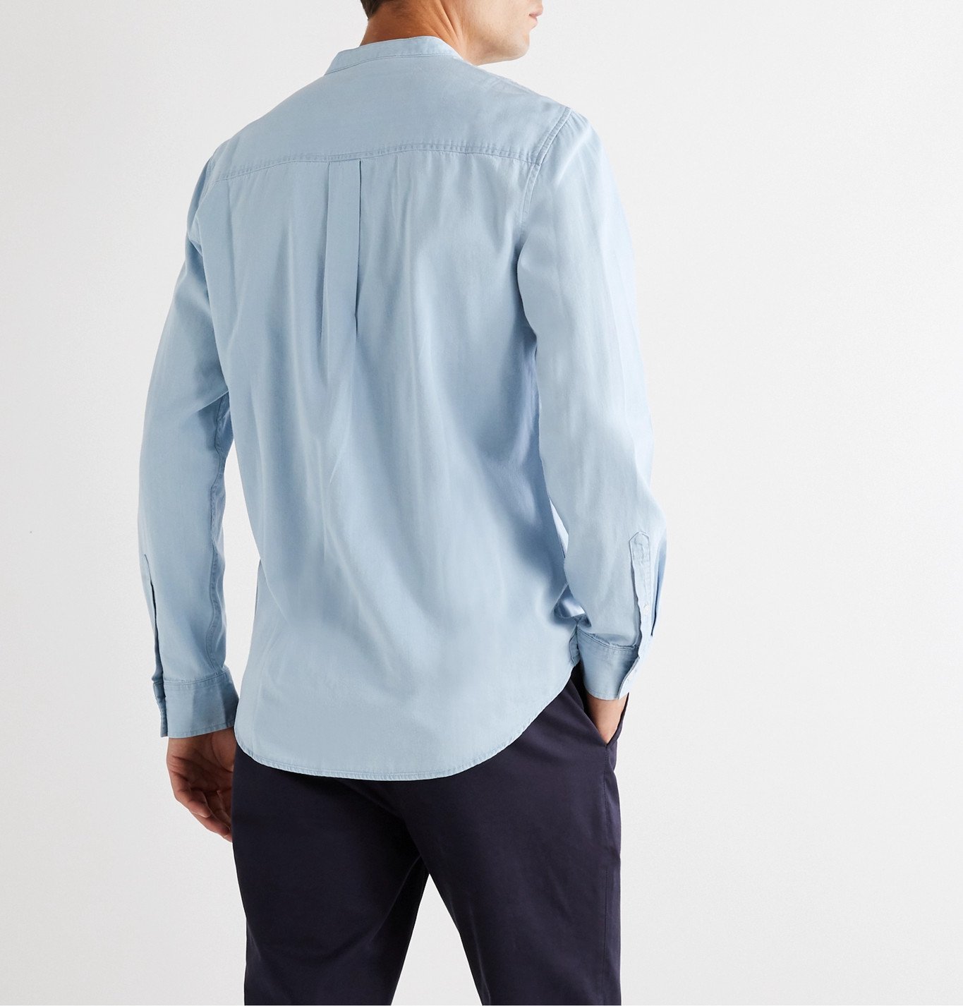 FRAME - Grandad-Collar Cotton-Chambray Shirt - Blue Frame Denim