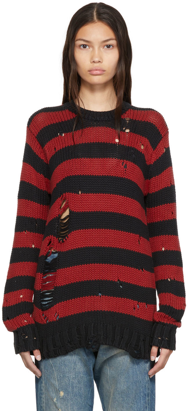 R13 Red \u0026 Black Shredded Grunge Sweater R13