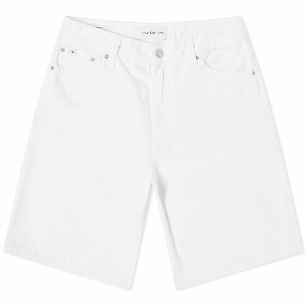 Calvin Klein Women's 90s Mid Rise Long Denim Shorts in White Calvin Klein