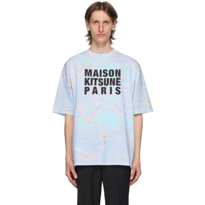 Maison Kitsune Multicolor Oversized Hologram Fox Print T-Shirt 