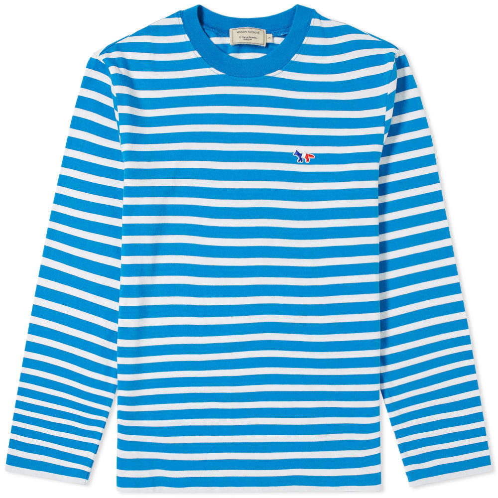 Maison Kitsuné Long Sleeve Stripe Tricolour Fox Patch Tee Maison Kitsune