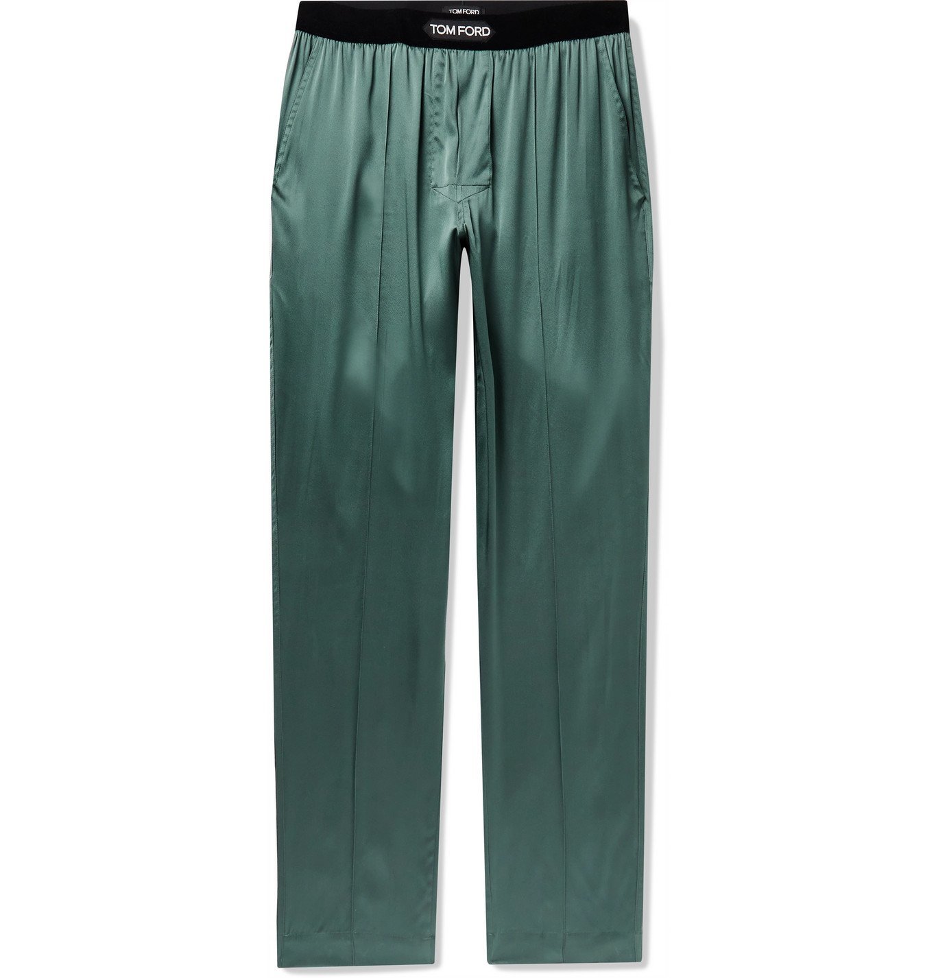 TOM FORD - Velvet-Trimmed Stretch-Silk Satin Pyjama Trousers - Green TOM  FORD