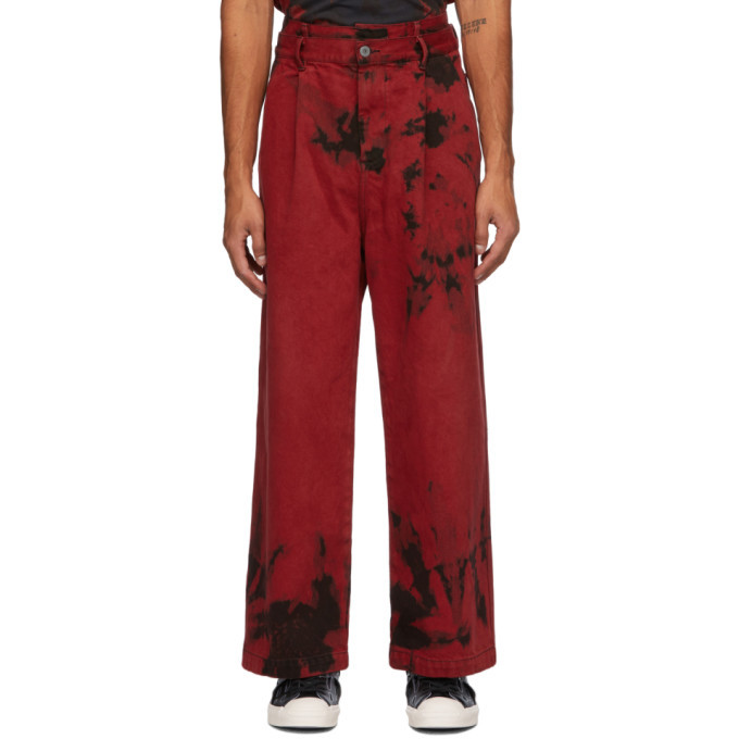 Feng Chen Wang Red and Black Tie-Dye Cargo Pants Feng Chen Wang