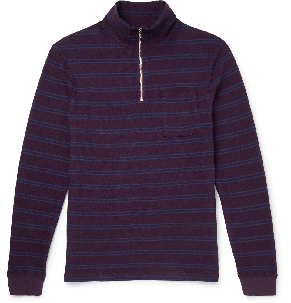 TrÃ¨s Bien - Striped Loopback Cotton-Jersey Half-Zip Sweatshirt - Men 