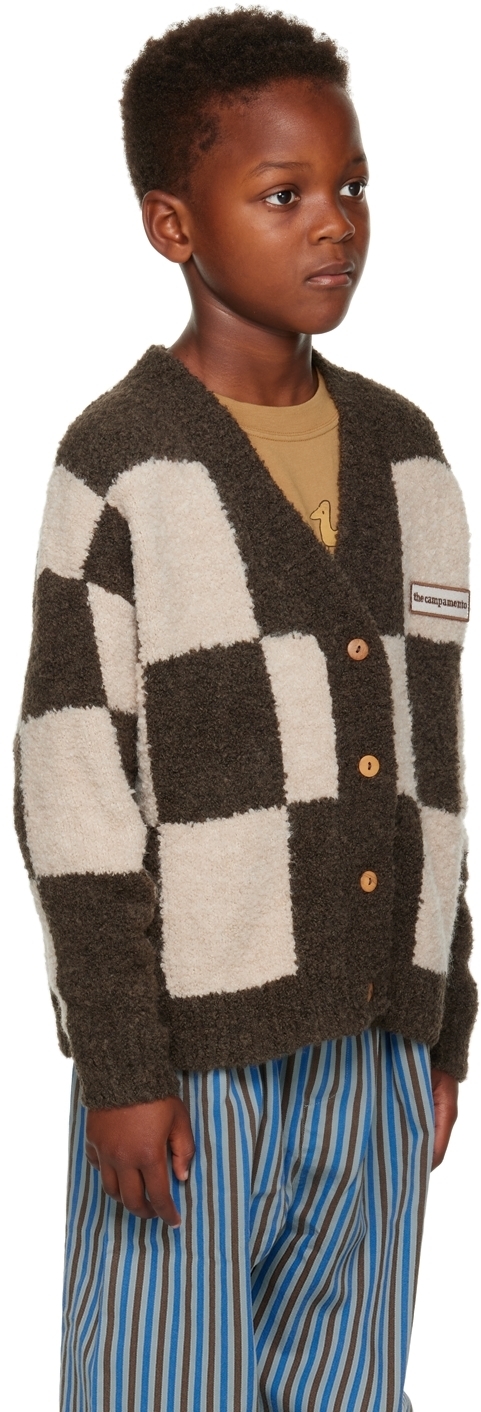 The Campamento Kids Brown & Beige Checked Cardigan