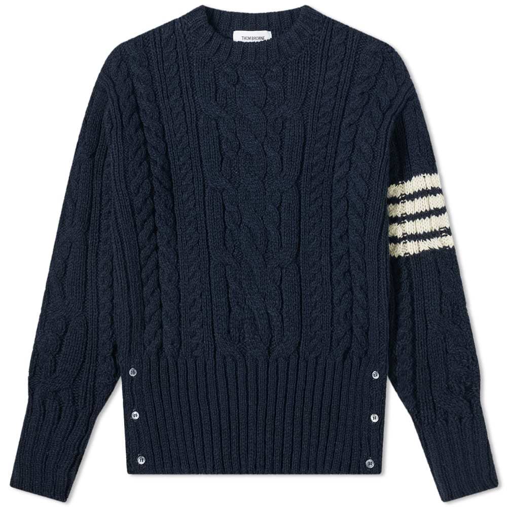 Thom Browne Aran Cable 4 Bar Donegal Crew Knit Thom Browne