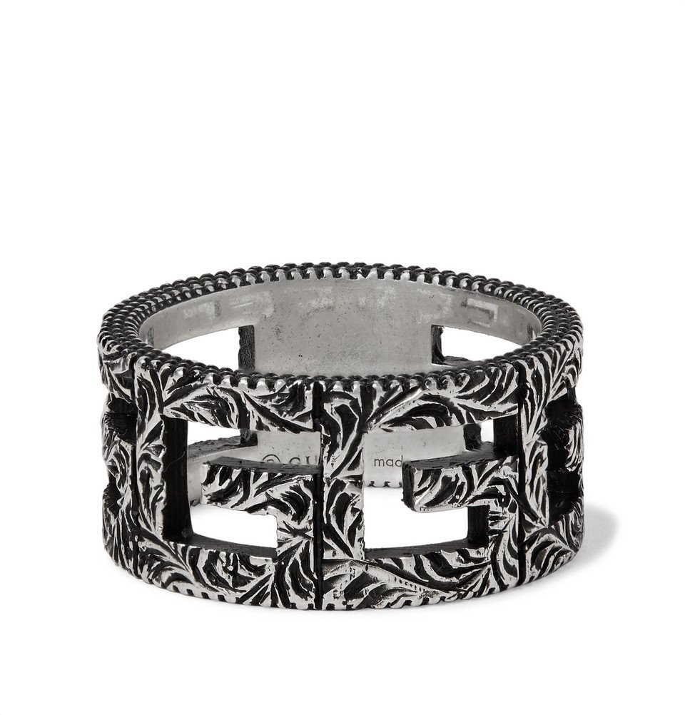 Gucci - Engraved Burnished Sterling Silver Ring Men - Silver Gucci