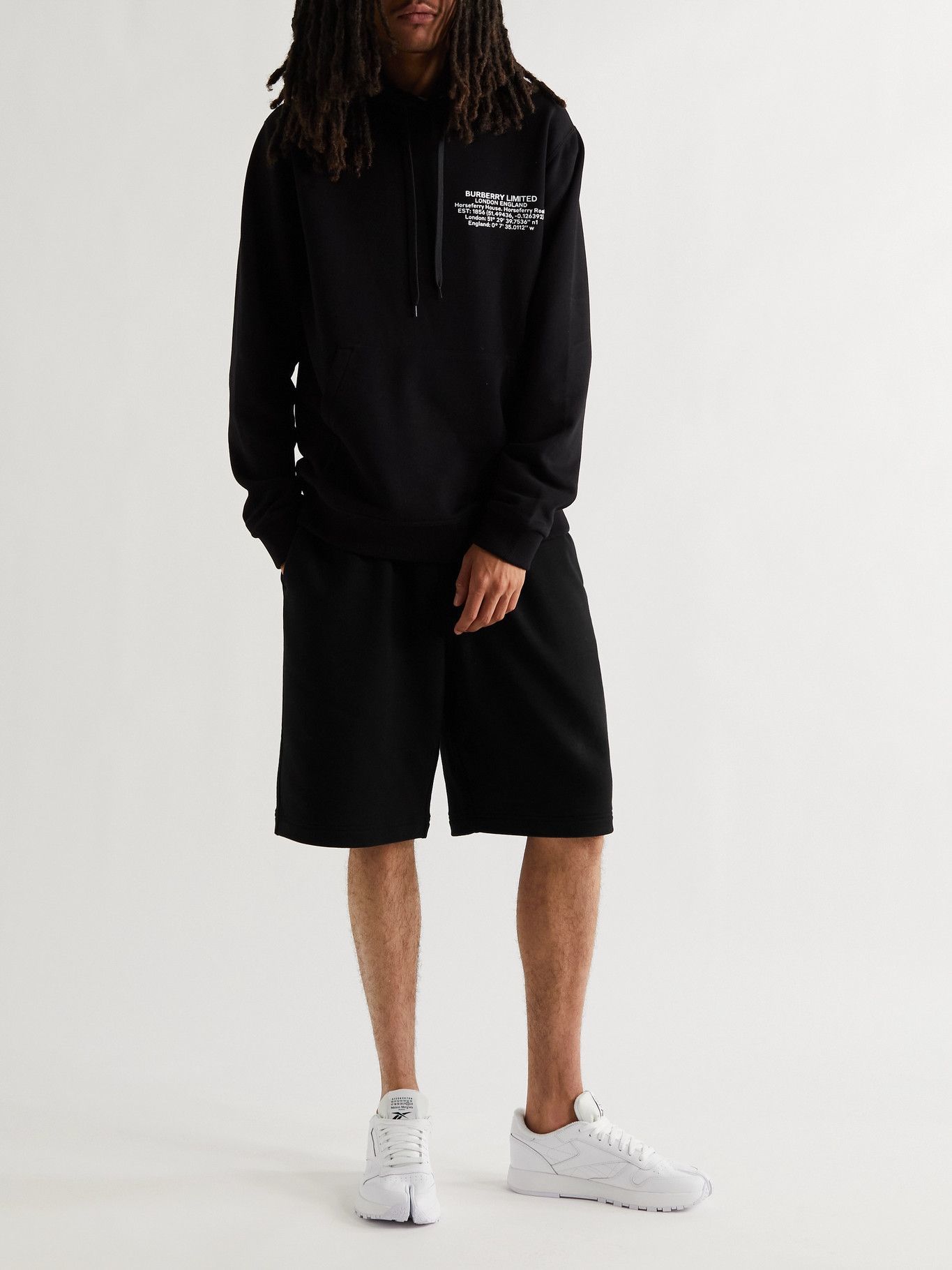 BURBERRY - Wide-Leg Logo-Print Cotton-Jersey Shorts - Black Burberry