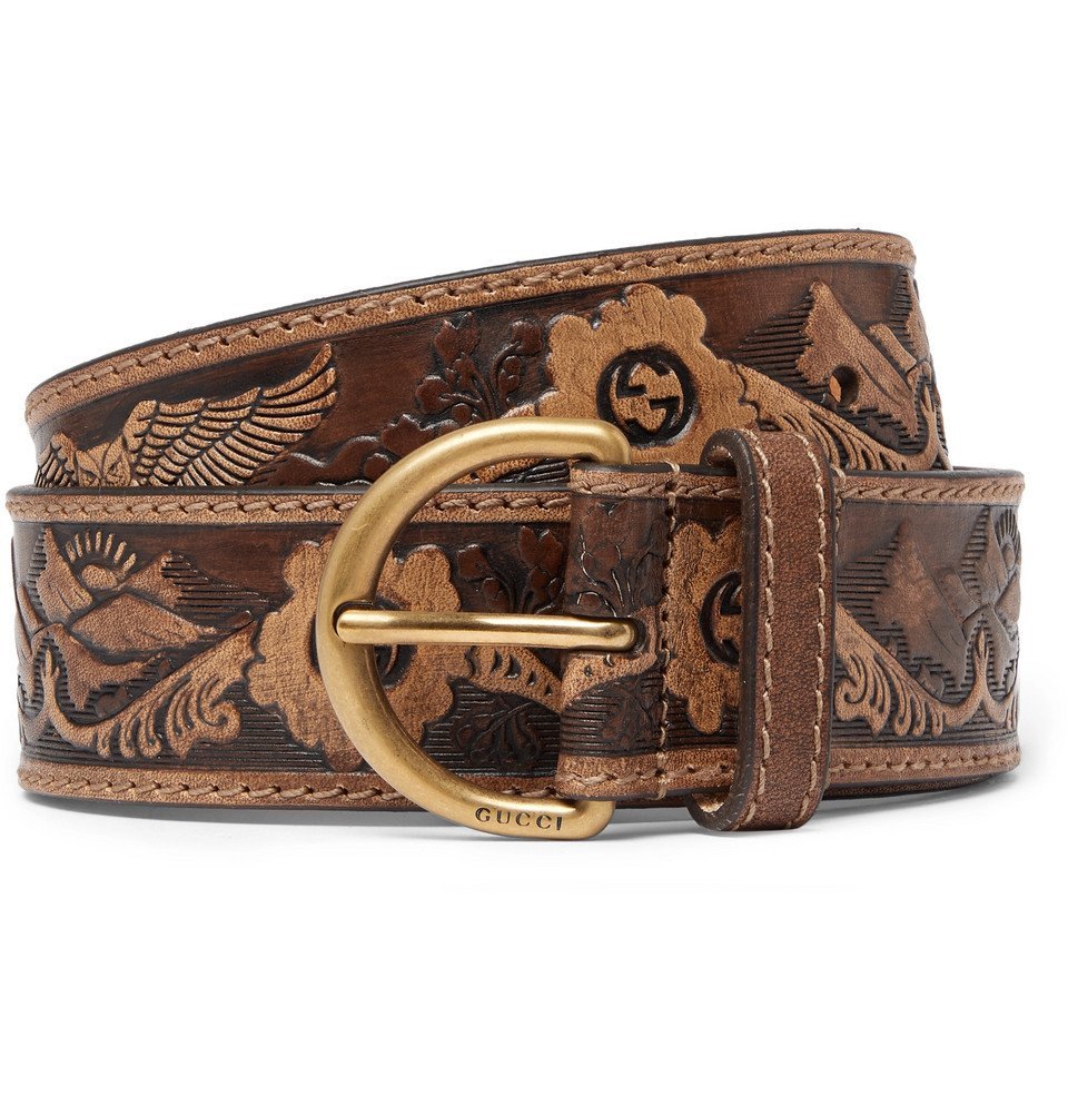 Gucci - Brown Embossed Leather Belt 