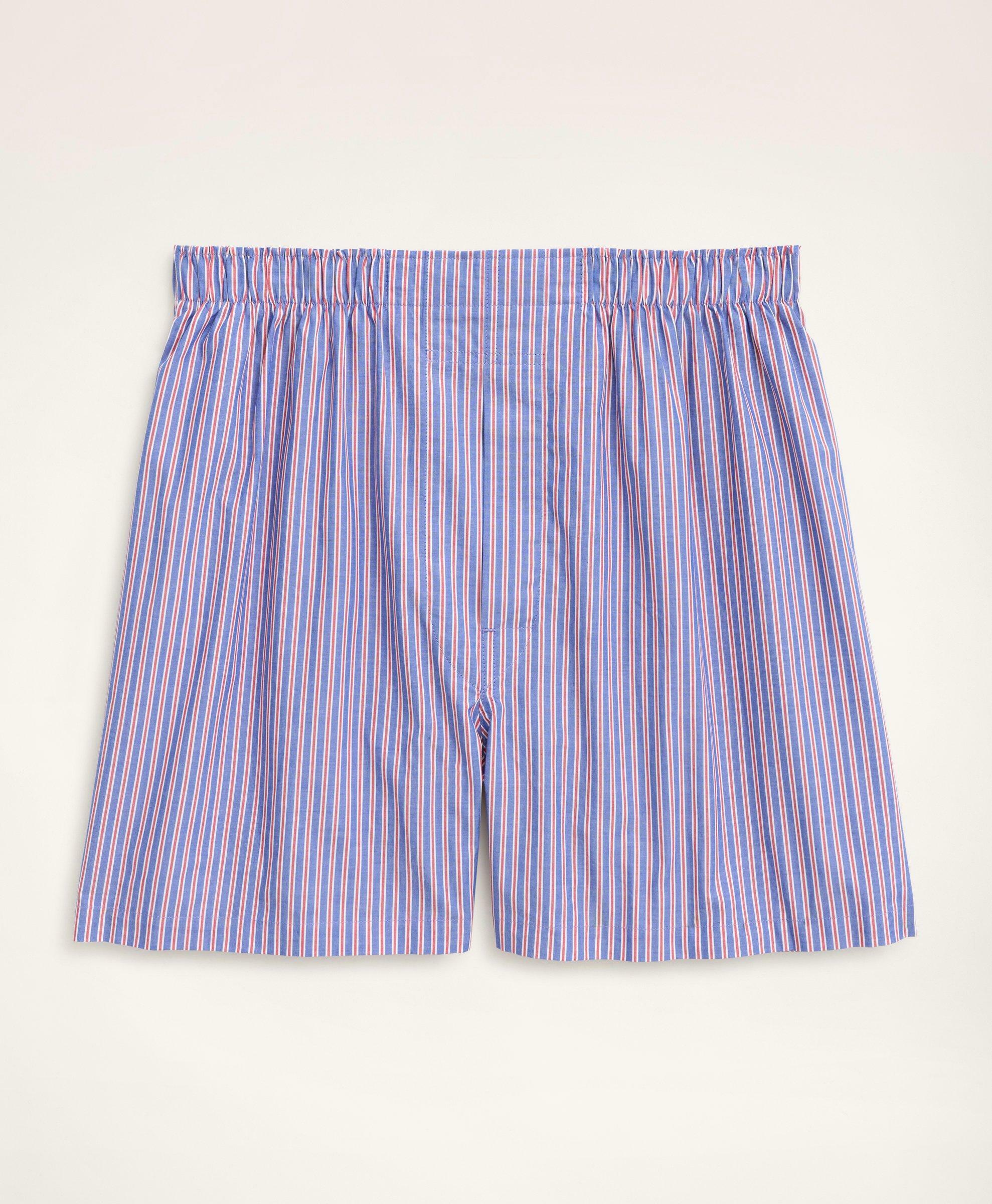 Brooks Brothers Men's Cotton Broadcloth Striped Boxers | Blue/Red