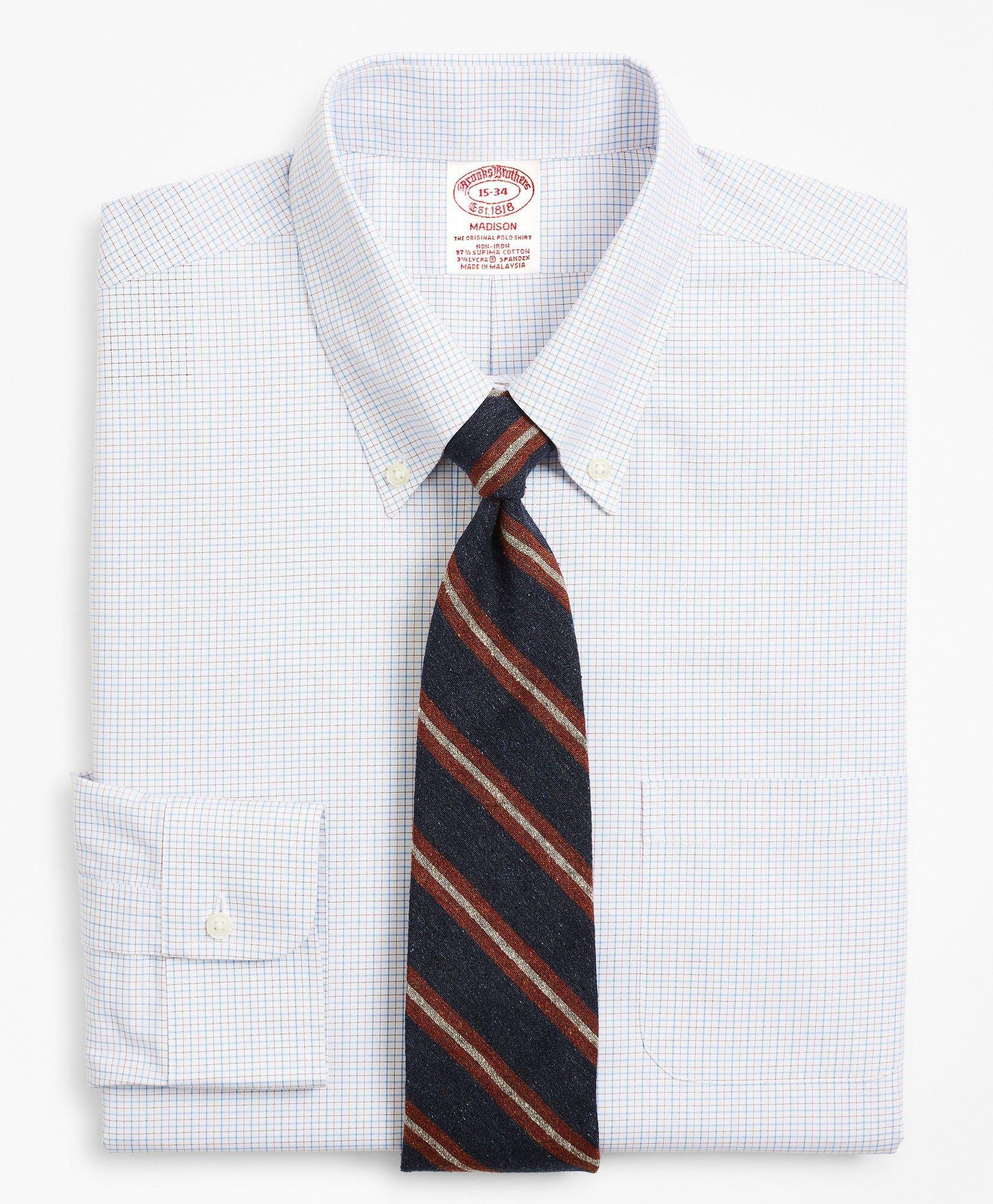 Photo: Brooks Brothers Men's Stretch Madison Relaxed-Fit Dress Shirt, Non-Iron Grid Check | Garnet