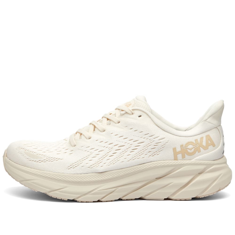 Hoka One One Women's Clifton 8 Sneakers in Eggnog/Shifting Sand Hoka