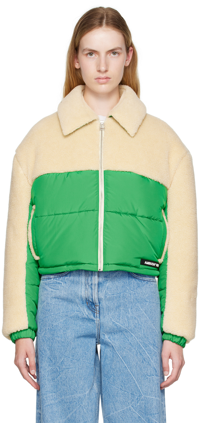 AMBUSH Beige & Green Teddy Padded Jacket Ambush