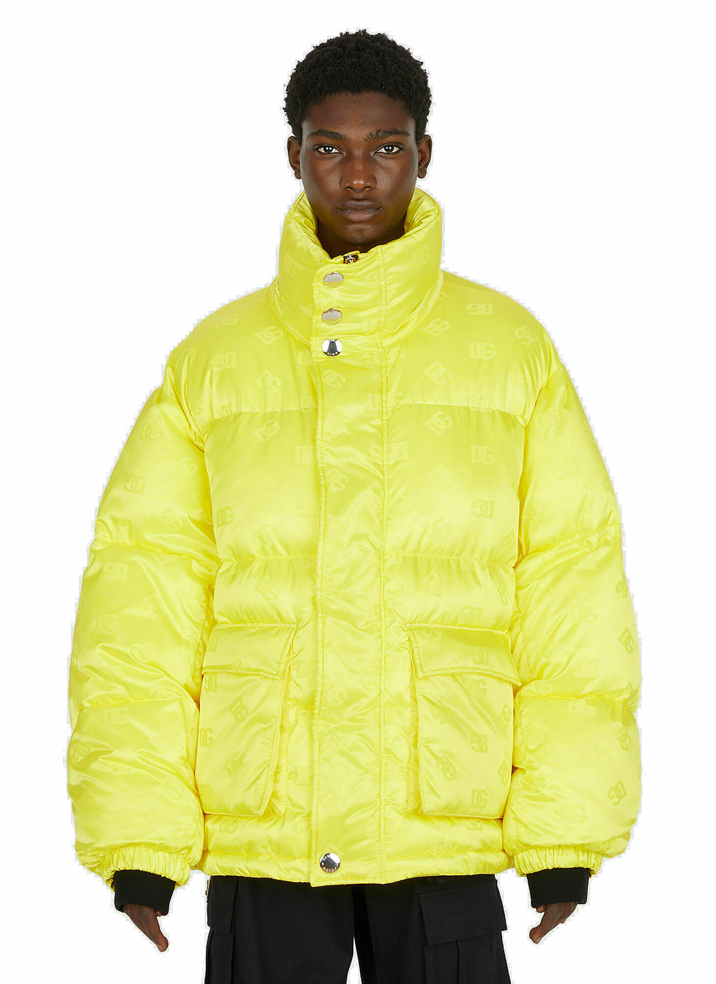 Dolce & Gabbana - Jacquard Logo Puffer Jacket in Yellow Dolce & Gabbana