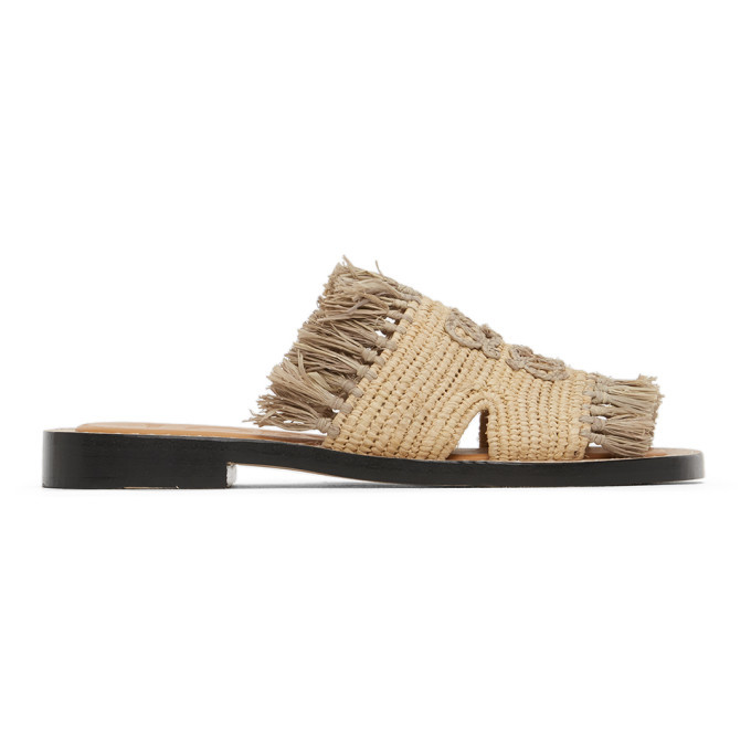 Loewe Beige Raffia Mule Sandals Loewe