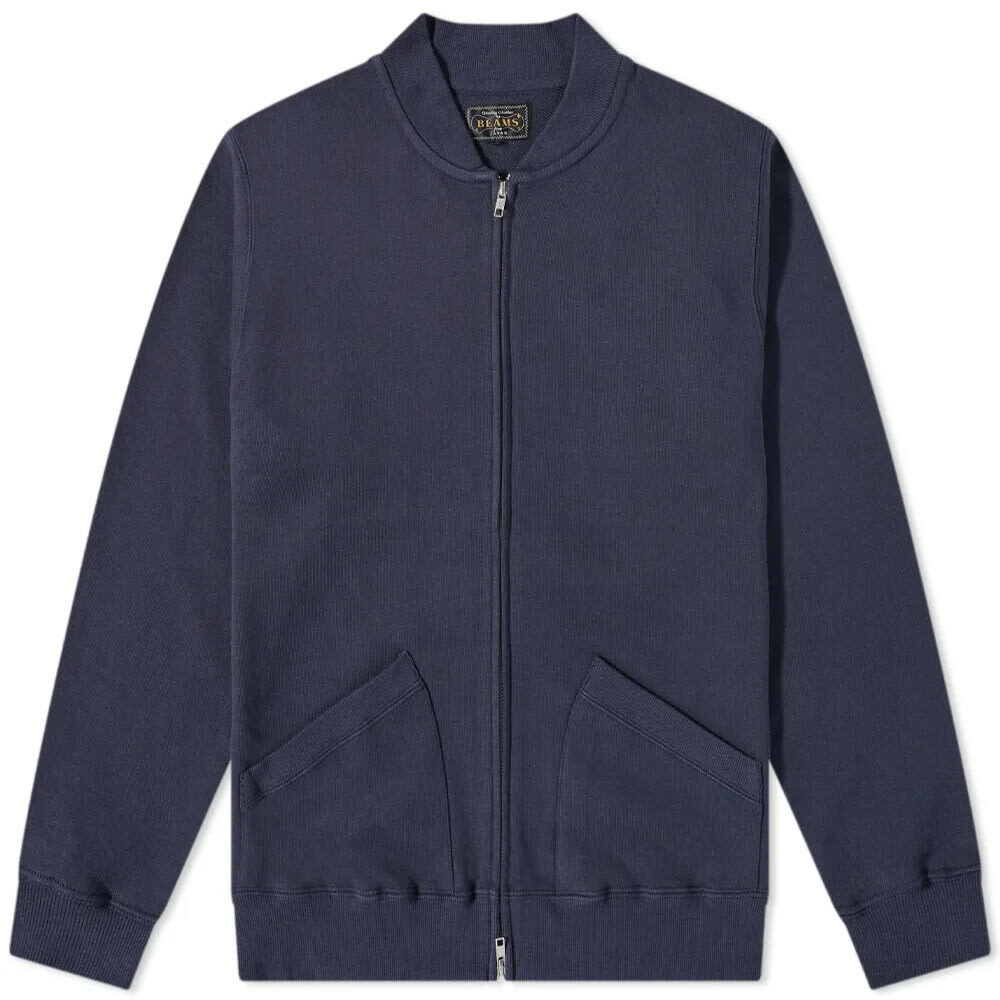 Beams Plus Men's Jersey Zip Bomber Jacket in Navy Beams Plus