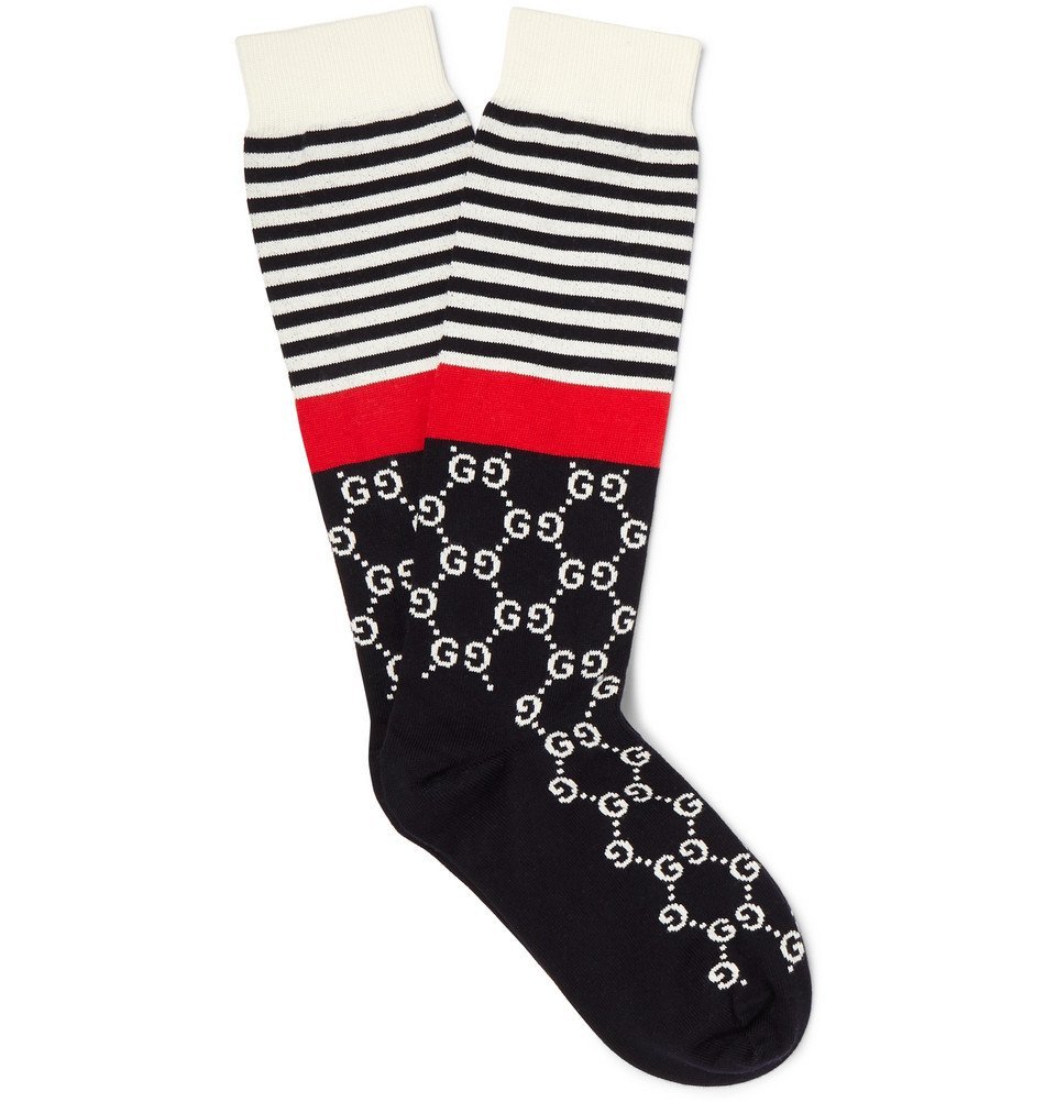 Gucci - Striped Logo-Jacquard Stretch Cotton-Blend Socks - Men 
