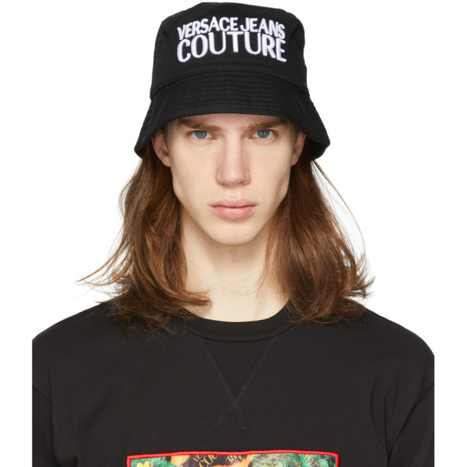 Versace Jeans Couture Black Embroidered Logo Bucket Hat Versace