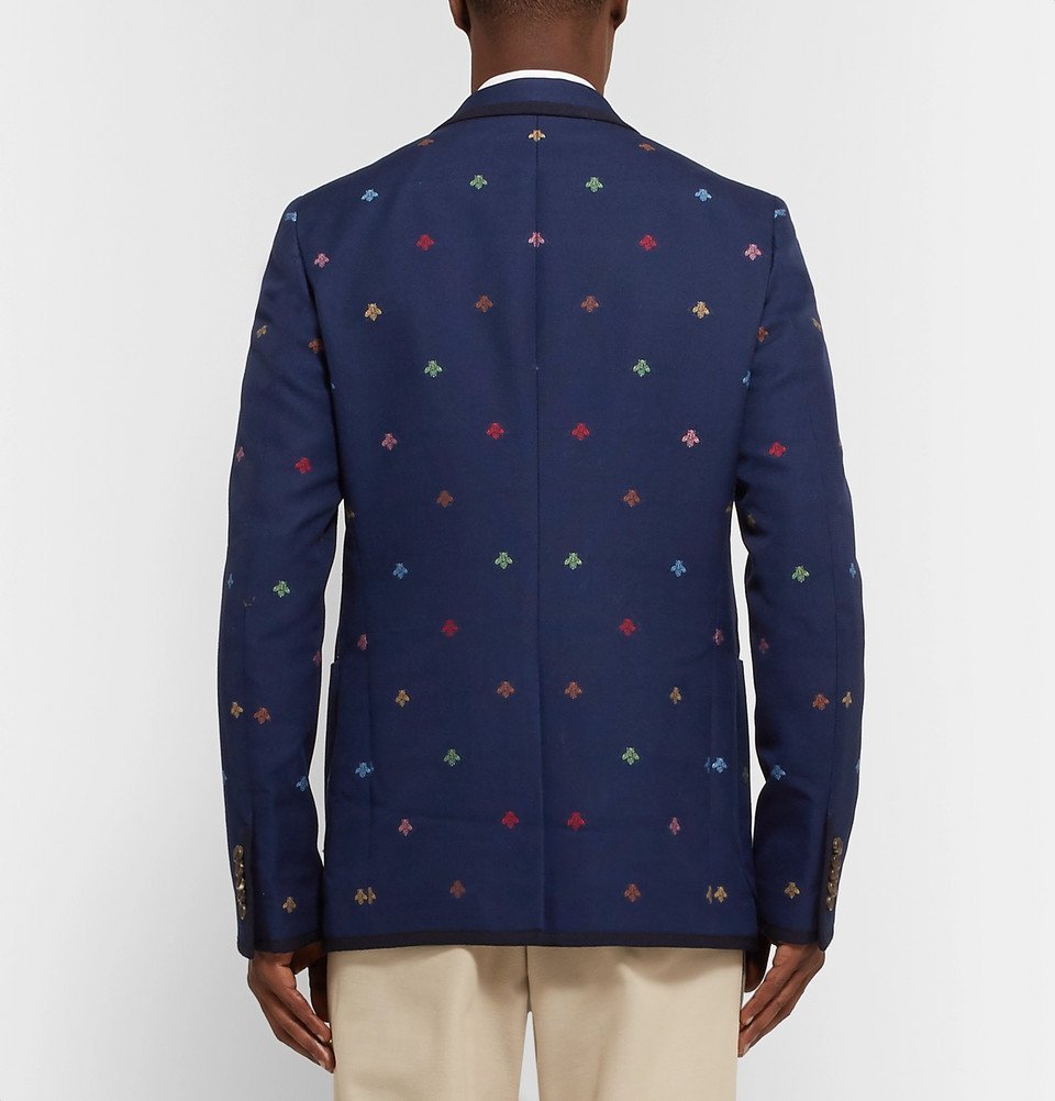 Gucci - Navy Appliquéd Embroidered Cotton-Piqué Blazer - Men - Navy